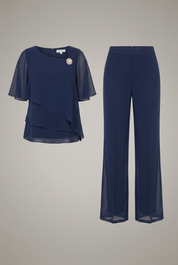 Women’s Layered Top and Straight Leg Trousers Set for Casual Elegant Wear 1