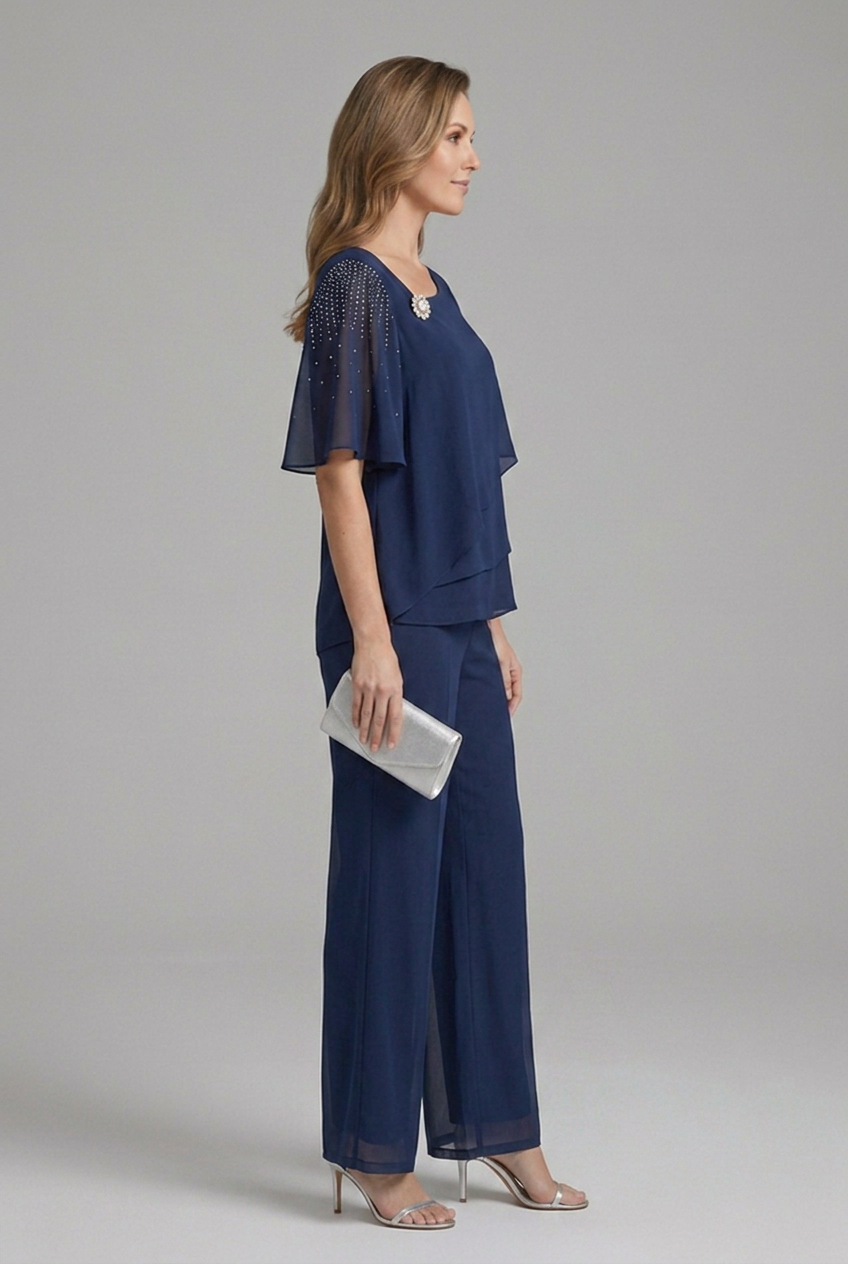 Women’s Layered Top and Straight Leg Trousers Set for Casual Elegant Wear 2