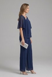Women’s Layered Top and Straight Leg Trousers Set for Casual Elegant Wear 2