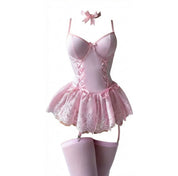 Women's Lingerie Lace Ruffle Underwired Bustier Teddy Garter Set Elegant Lingerie Sets 0