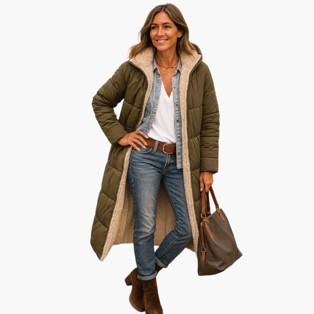 Women's Long Quilted Coat with Hood - Stylish Winter Coats for Women, Warm Outerwear for Cold Weather 3