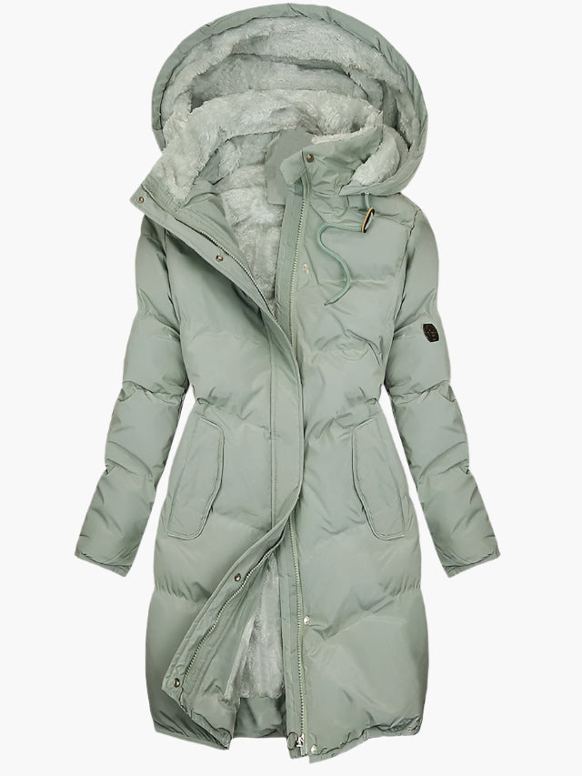 Women's Long Quilted Hooded Winter Coat - Stylish Winter Coats for Cold Weather 0