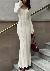 Women’s Long Sleeve Bodycon Maxi Dress Scoop Neck Elegant Fit 0
