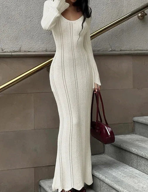 Women’s Long Sleeve Bodycon Maxi Dress Scoop Neck Elegant Fit 0
