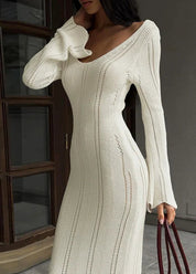Women’s Long Sleeve Bodycon Maxi Dress Scoop Neck Elegant Fit 1