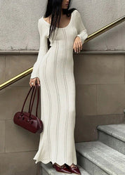 Women’s Long Sleeve Bodycon Maxi Dress Scoop Neck Elegant Fit 2