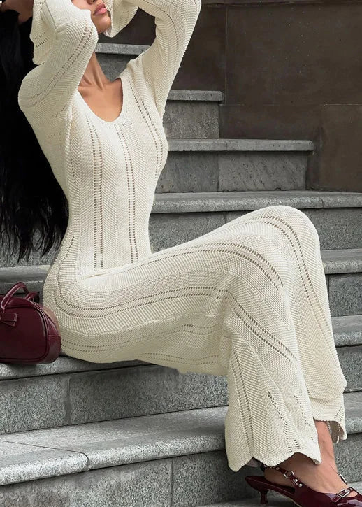 Women’s Long Sleeve Bodycon Maxi Dress Scoop Neck Elegant Fit 4