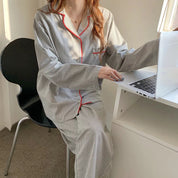 Women's Long Sleeve Stripe Print Pyjama Set Comfortable Lounge Wear 0