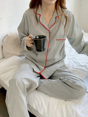 Women's Long Sleeve Stripe Print Pyjama Set Comfortable Lounge Wear 1