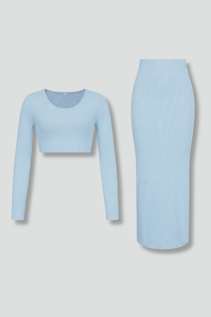 Women’s Long Sleeve Two Piece Set with Crop Top and Maxi Skirt 1