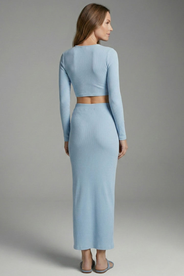 Women’s Long Sleeve Two Piece Set with Crop Top and Maxi Skirt 5