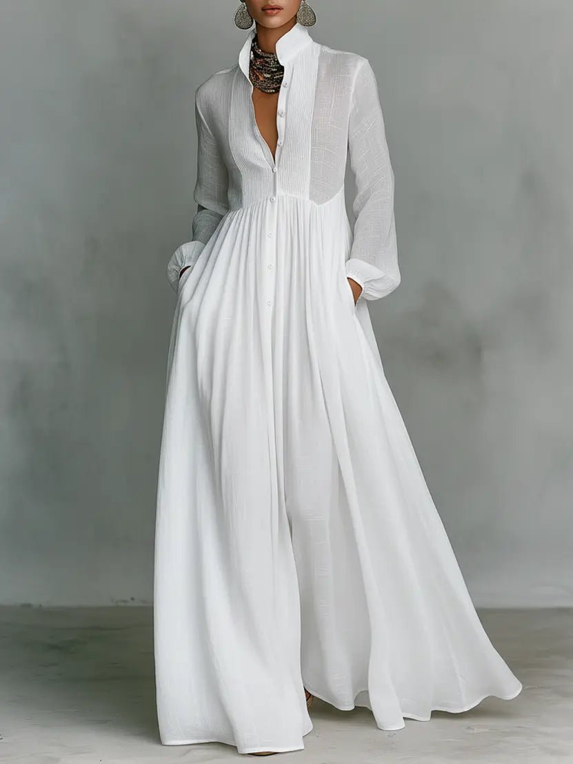 Women's Maxi Dress - Elegant Stand-Up Collar Summer Dress for Formal and Casual Occasions 0