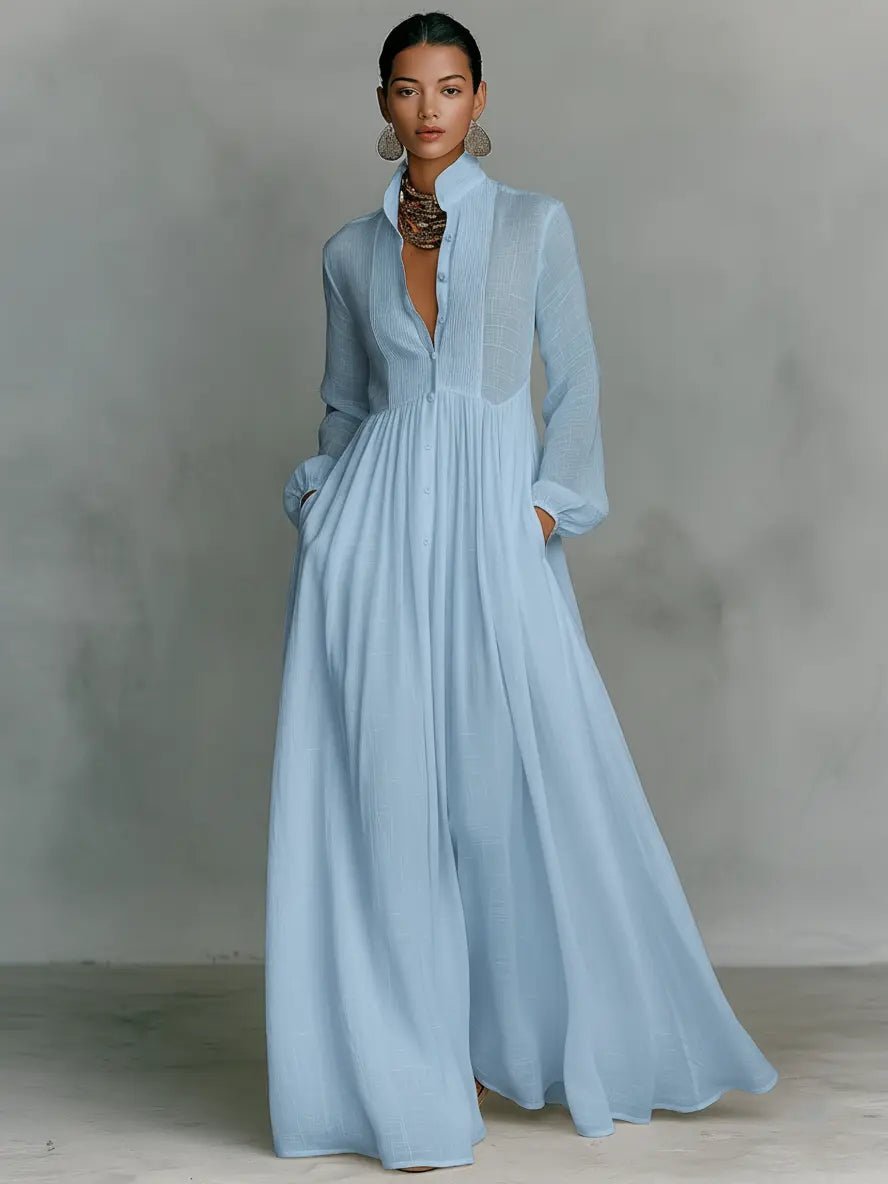 Women's Maxi Dress - Elegant Stand-Up Collar Summer Dress for Formal and Casual Occasions 2