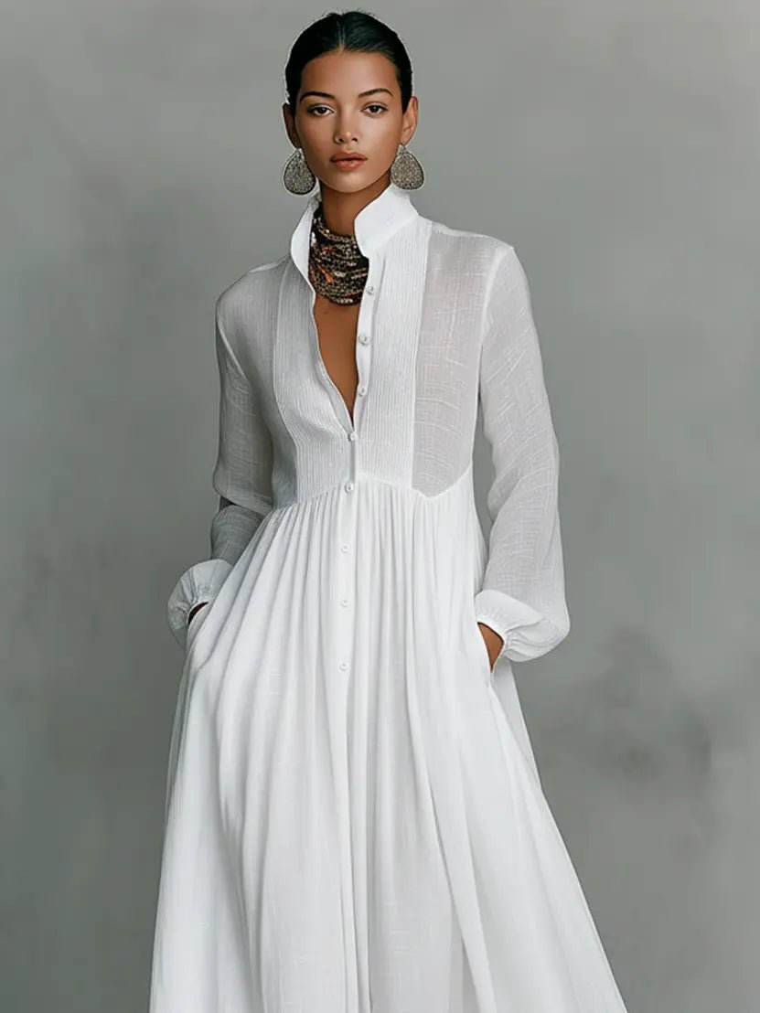 Women's Maxi Dress - Elegant Stand-Up Collar Summer Dress for Formal and Casual Occasions 4