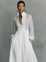 Women's Maxi Dress - Elegant Stand-Up Collar Summer Dress for Formal and Casual Occasions 4