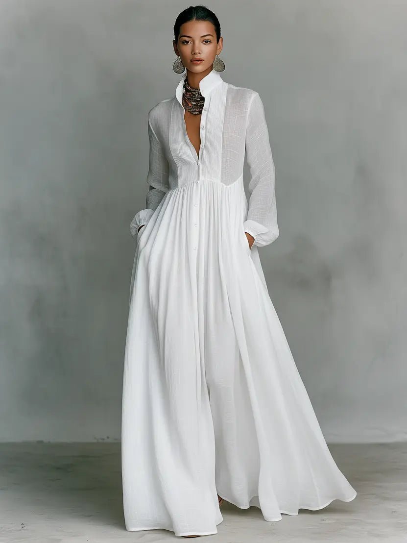 Women's Maxi Dress - Elegant Stand-Up Collar Summer Dress for Formal and Casual Occasions 6