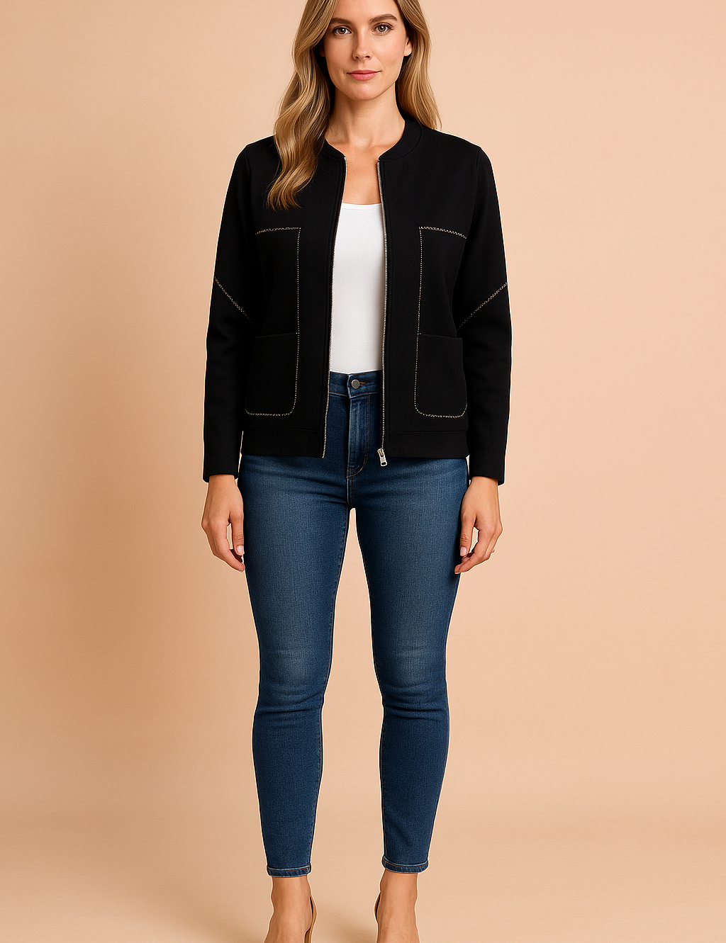 Women's Modern Blazer Stylish Zipper Design High-Quality Fabric 0