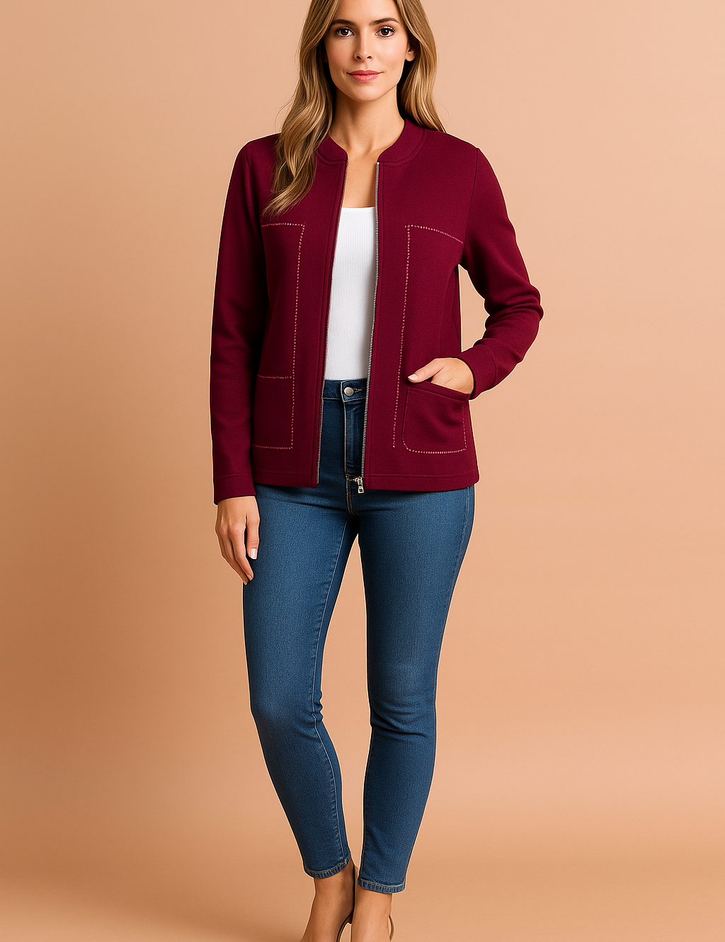 Women's Modern Blazer Stylish Zipper Design High-Quality Fabric 3