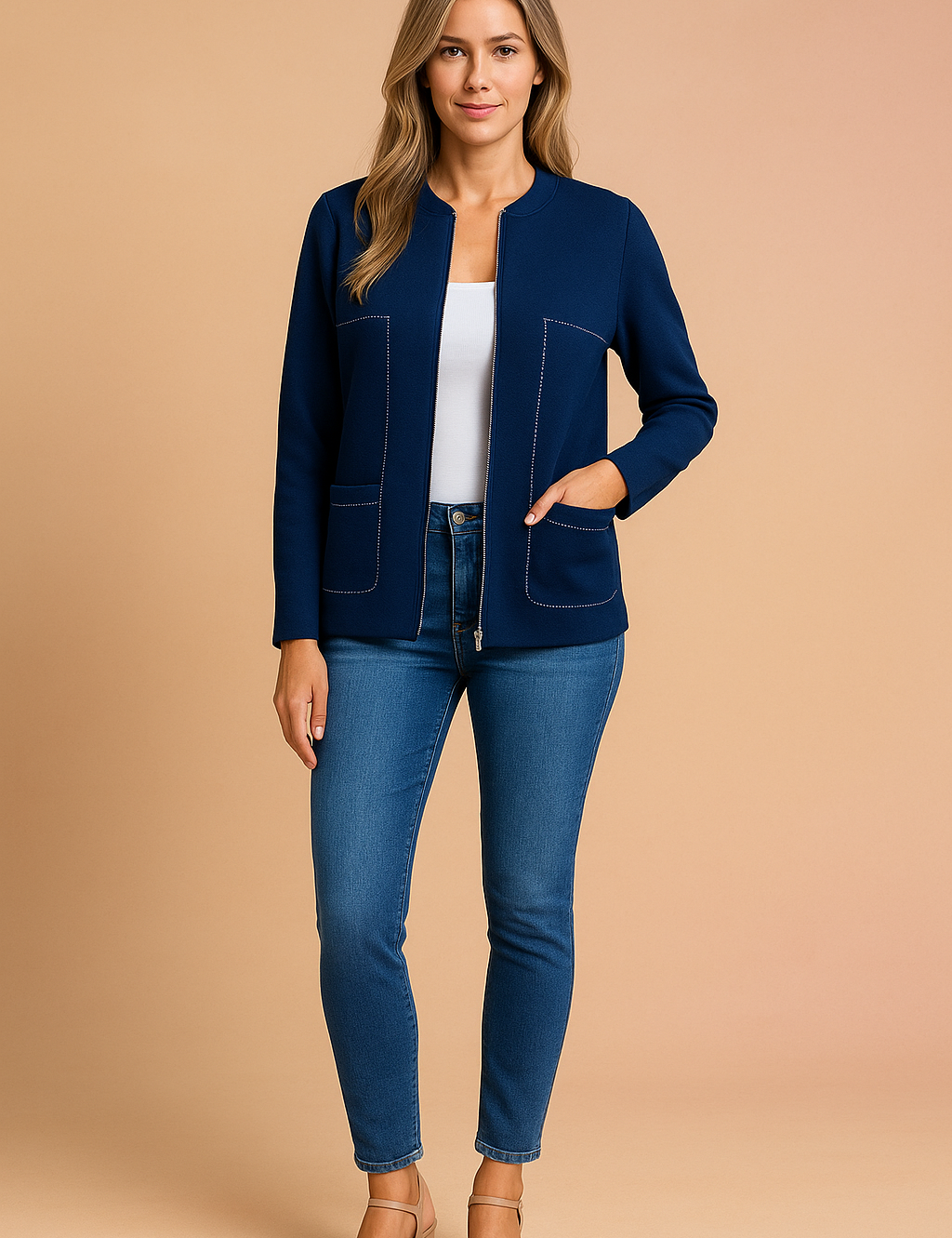 Women's Modern Blazer Stylish Zipper Design High-Quality Fabric 4