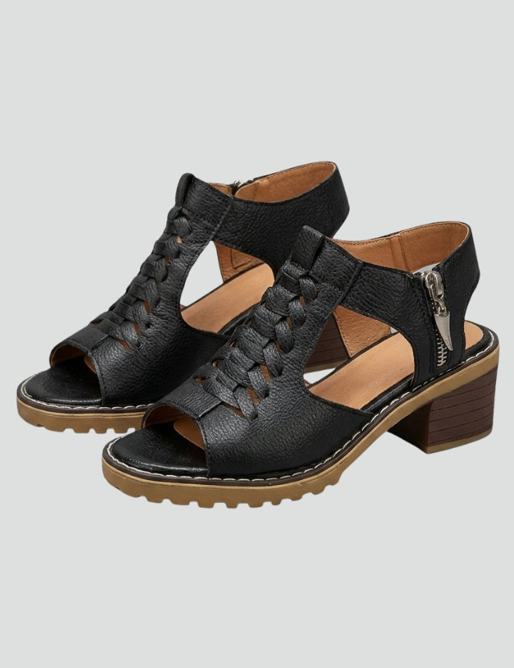 Women's Orthopedic Block Heel Sandals with Arch Support and Zip Closure 1