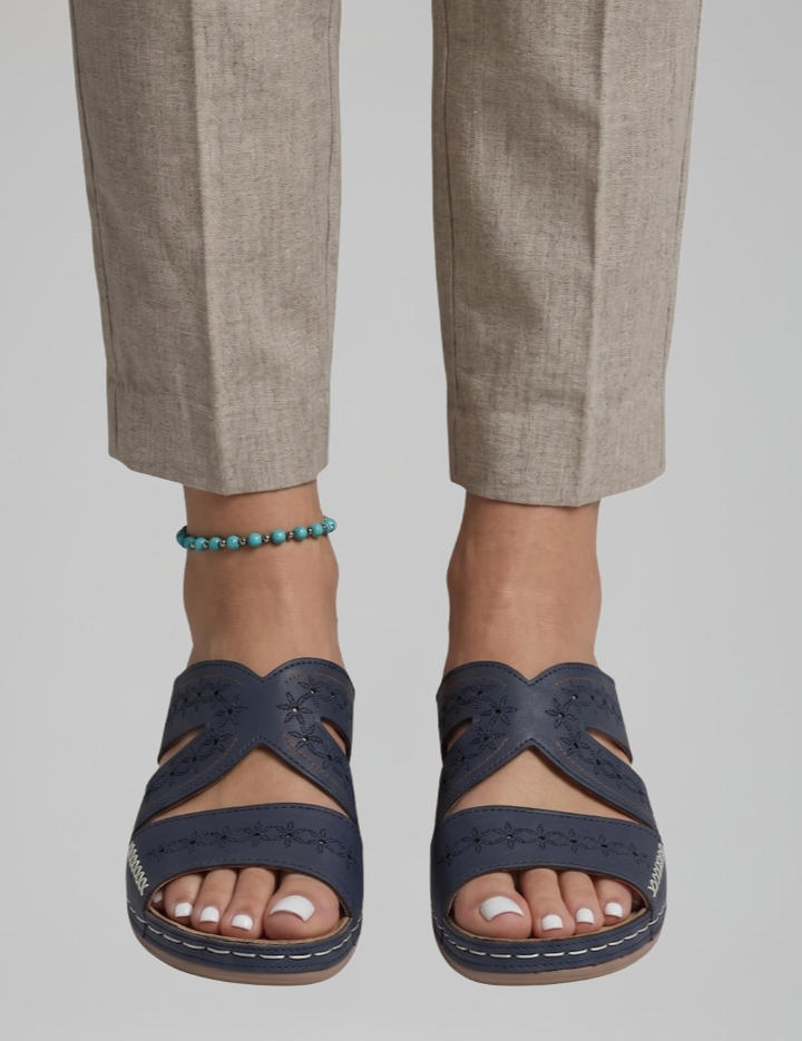 Women's Orthopedic Slip-On Sandals with Arch Support and Cutout Straps for Comfort 0