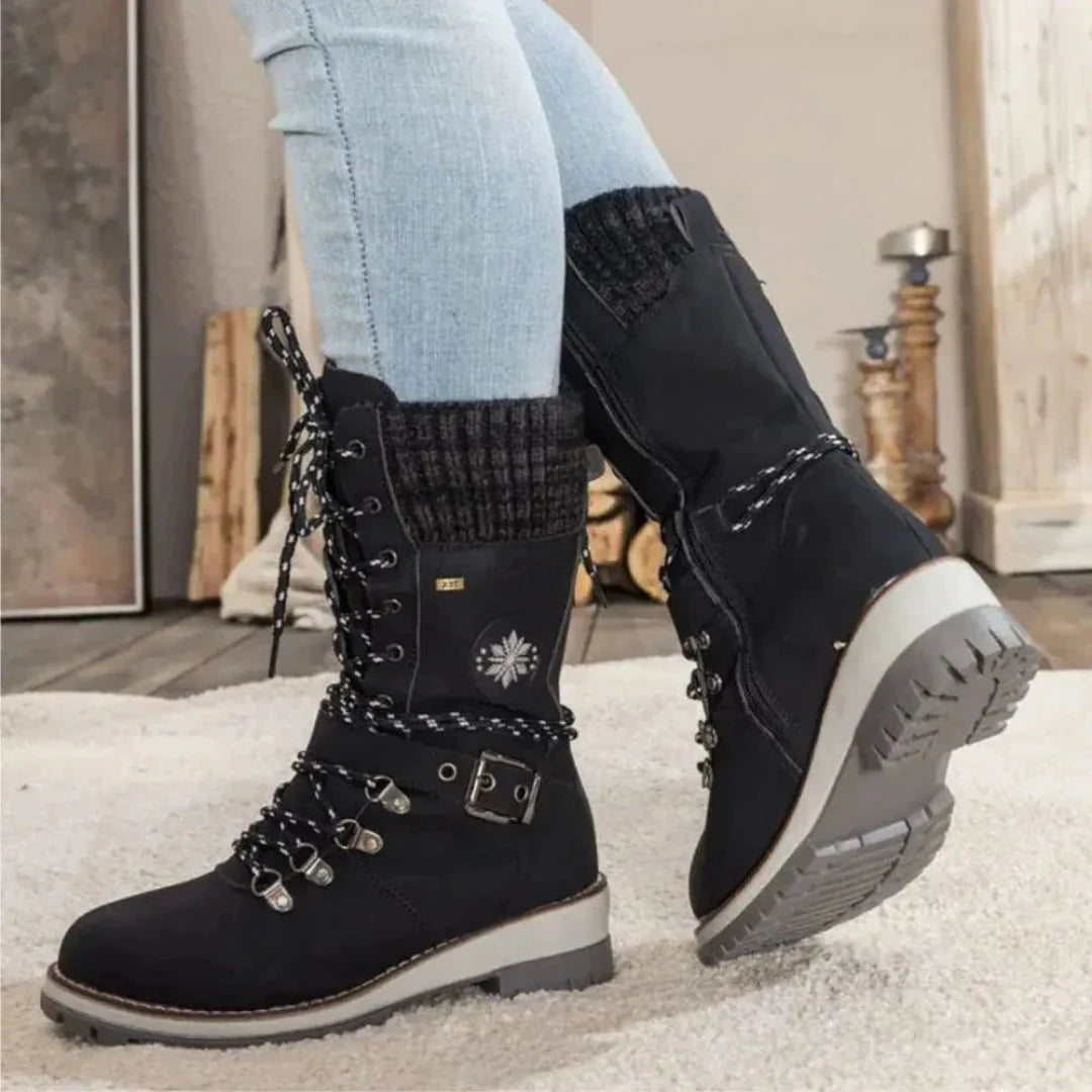 Women's Orthopedic Snow Boots with Arch Support Lace-Up and Buckle Platform Sole 0
