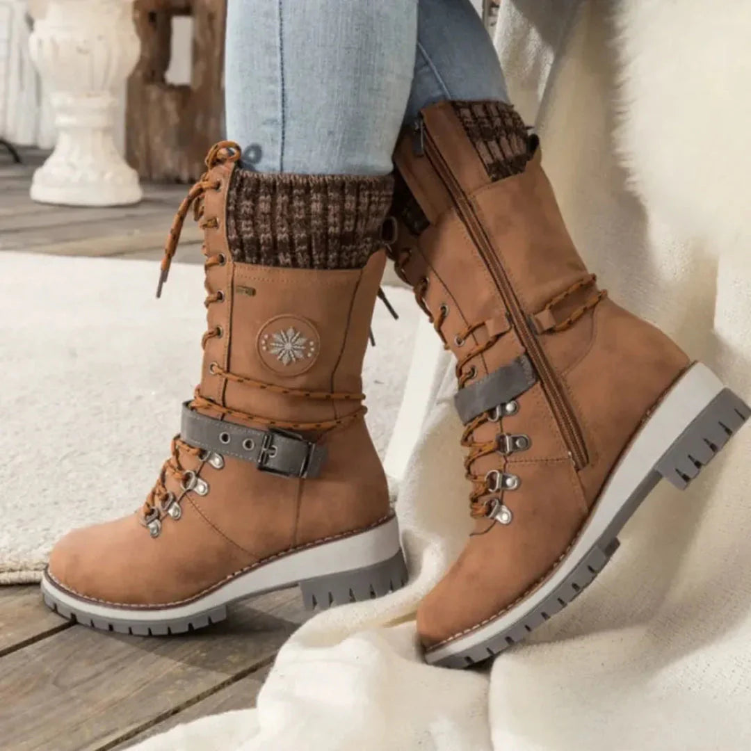 Women's Orthopedic Snow Boots with Arch Support Lace-Up and Buckle Platform Sole 3