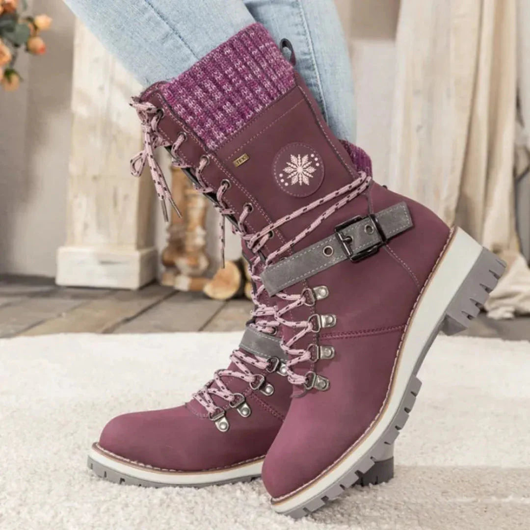 Women's Orthopedic Snow Boots with Arch Support Lace-Up and Buckle Platform Sole 4