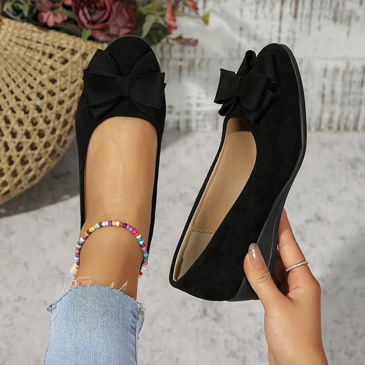 Women's Orthopedic Wedge Ballet Flats with Bow Detail 0