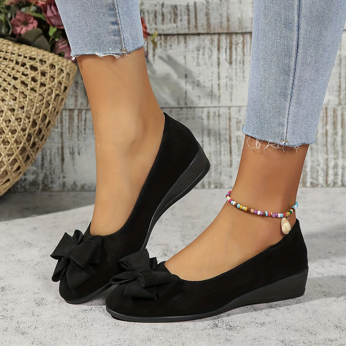 Women's Orthopedic Wedge Ballet Flats with Bow Detail 3