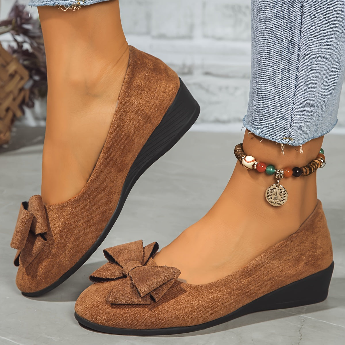 Women's Orthopedic Wedge Ballet Flats with Bow Detail 6