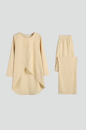 Women's Outfit: Long Sleeve Shirt & Straight Leg Trousers Set for Elegant Casual Wear 1