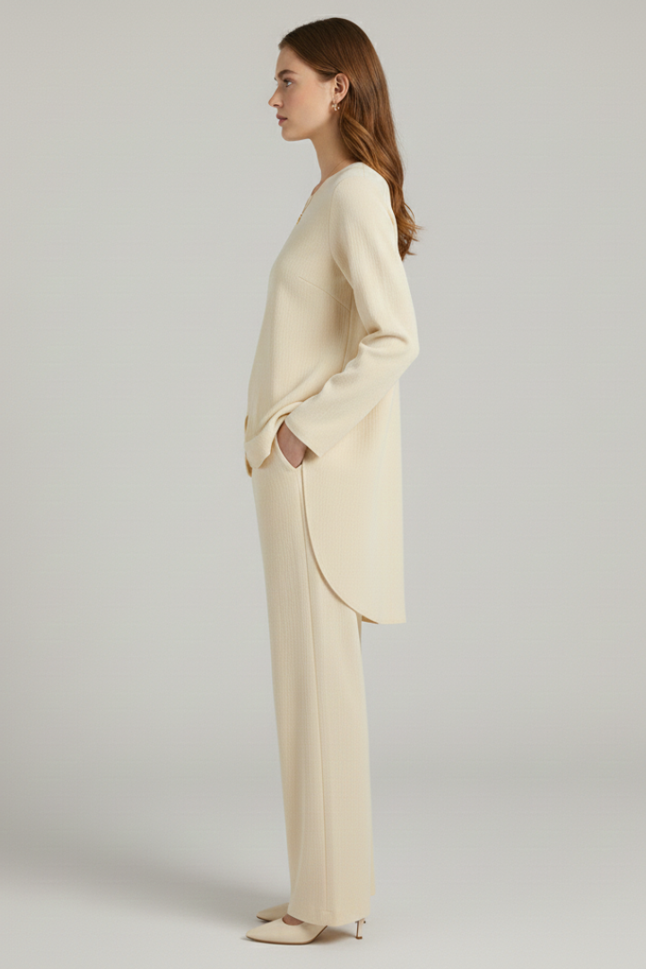 Women's Outfit: Long Sleeve Shirt & Straight Leg Trousers Set for Elegant Casual Wear 3