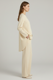 Women's Outfit: Long Sleeve Shirt & Straight Leg Trousers Set for Elegant Casual Wear 4