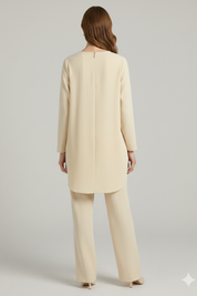 Women's Outfit: Long Sleeve Shirt & Straight Leg Trousers Set for Elegant Casual Wear 5