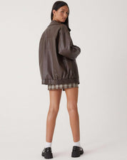 Women's Oversized Leather Jacket - Stylish Bomber Coat for Effortless Modern Looks 3
