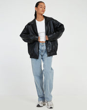 Women's Oversized Leather Jacket - Stylish Bomber Coat for Effortless Modern Looks 4