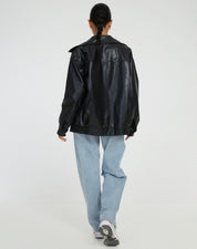 Women's Oversized Leather Jacket - Stylish Bomber Coat for Effortless Modern Looks 5
