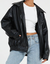 Women's Oversized Leather Jacket - Stylish Bomber Coat for Effortless Modern Looks 6
