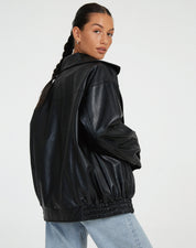 Women's Oversized Leather Jacket - Stylish Bomber Coat for Effortless Modern Looks 7