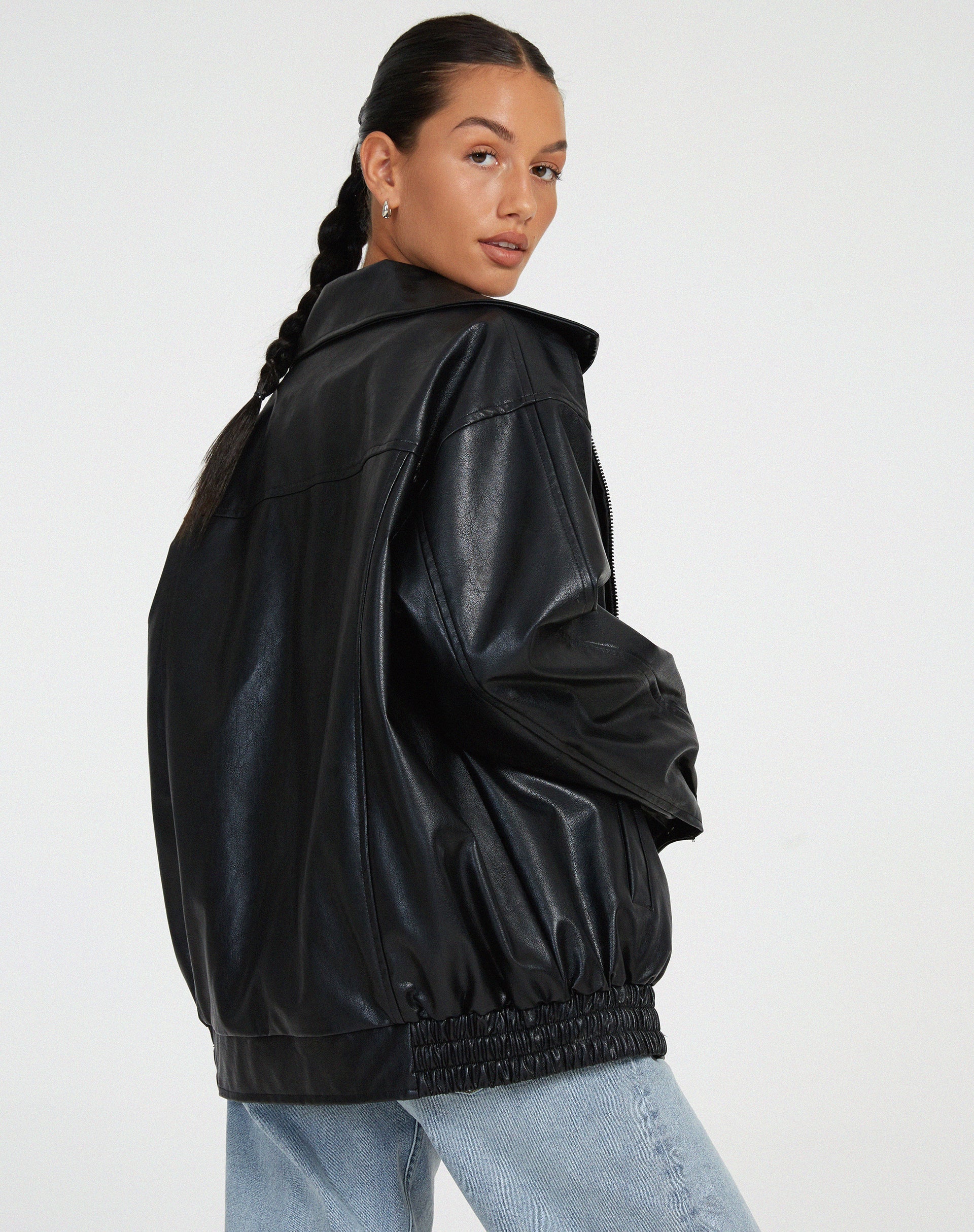 Women's Oversized Leather Jacket - Stylish Bomber Coat for Effortless Modern Looks 7