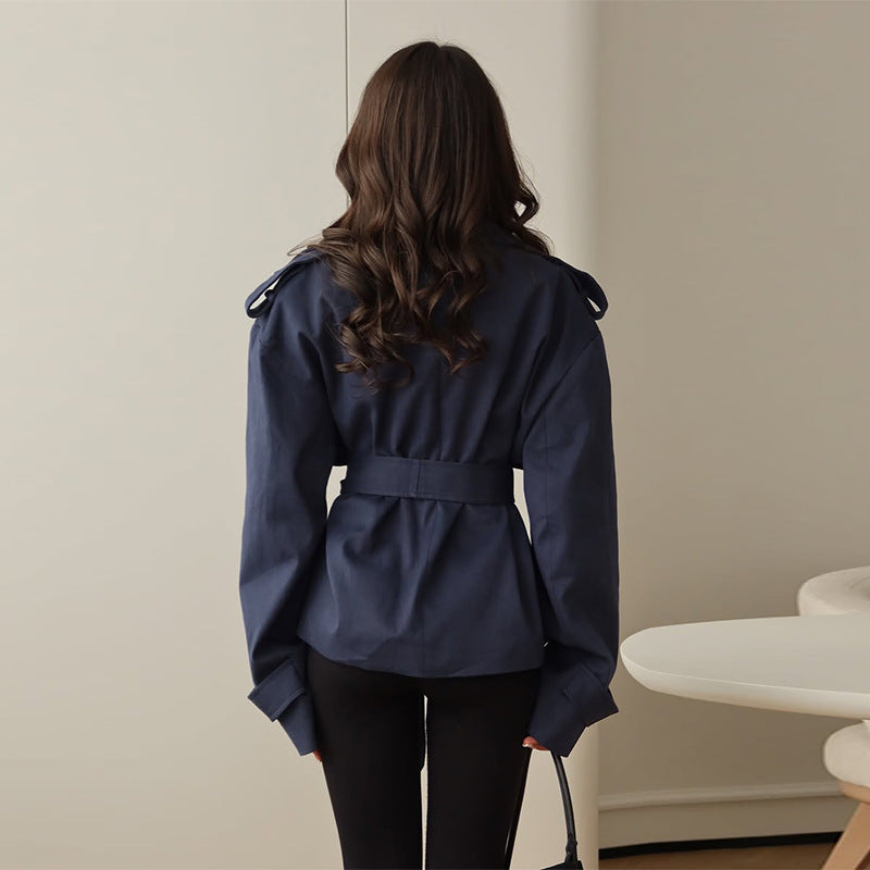Women's Oversized Trench Coat with Self Tie Belt and Draped Lapel - Stylish Women's Coat for Transitional Weather 5