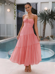 Women's Pink Maxi Dress - Summer Dresses with Elegant Tiered Skirt for Effortless Style 1