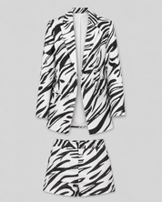 Women’s Printed Blazer Set with Open Front and High Waist Shorts 1