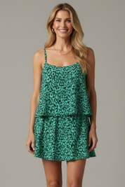 Women’s Printed Two-Piece Set with Cami Top and Flared Skirt for Summer 0
