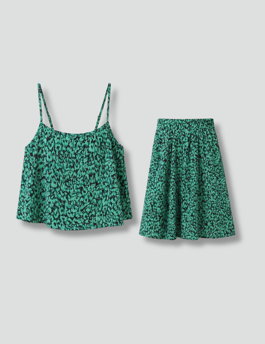 Women’s Printed Two-Piece Set with Cami Top and Flared Skirt for Summer 1