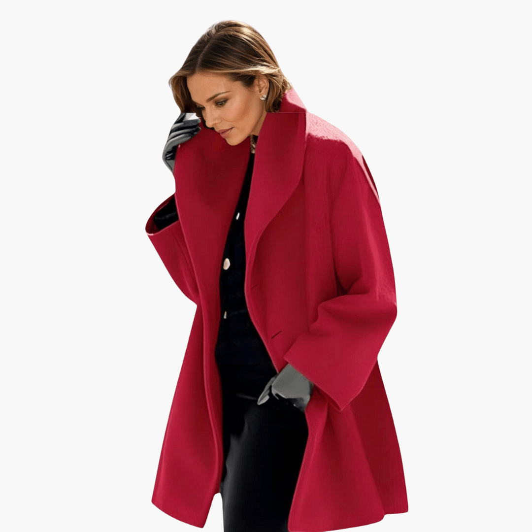 Women's Red Wide Collar Long Sleeve Jacket for Cool Weather Fashion 2