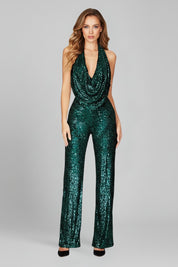 Women's Sequin Jumpsuit, Halter Neck, Wide Leg Evening Wear for Glamorous Celebrations 12