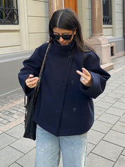 Women's Short Double Chest Jacket, Elegant Wool 0