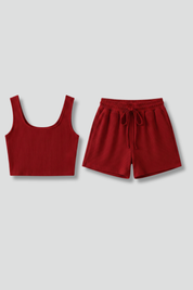 Women’s Sleeveless Crop Top and Elastic Waist Shorts Set for Summer 1